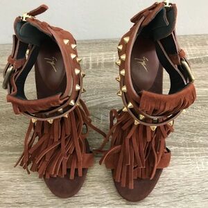 Giuseppe Zanotti Brown and Gold Sandals with Fringe